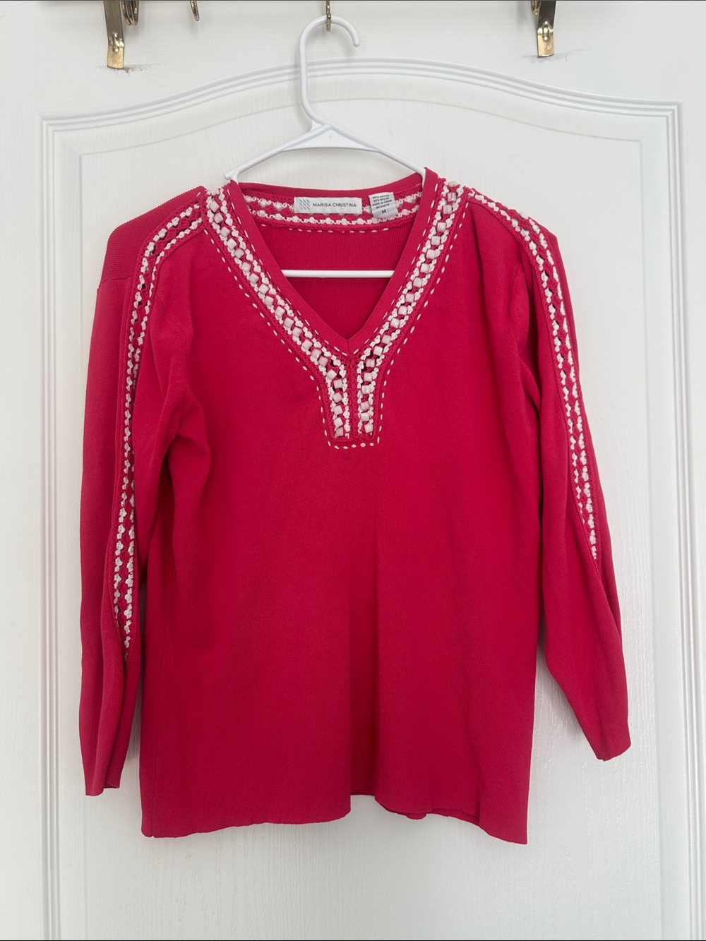 Vintage Marisa Christina Hot Pink V-Neck Tunic Embroidered & beaded trim